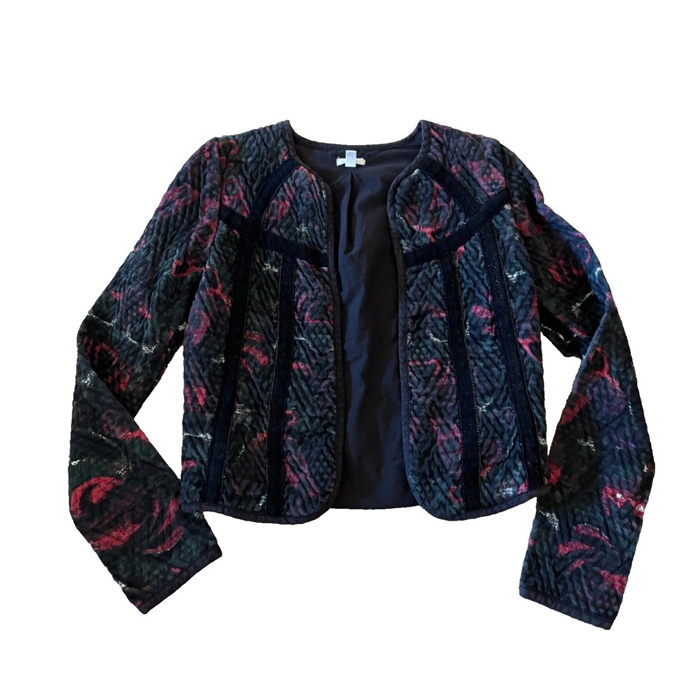 Ecote Urban Outfitters Quilted Floral Velvet Trim Open‎ Front Jacket Small Black